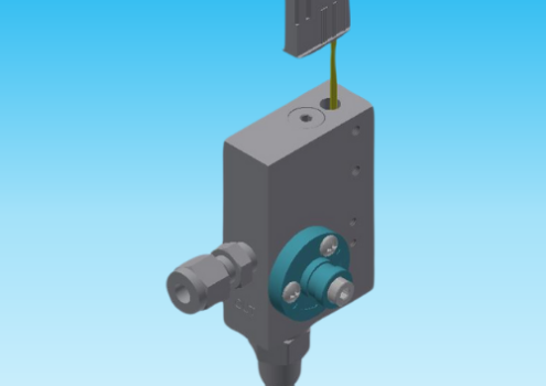 Custom 125 flow switch met elleboogkoppelingen en montagegaten voor klantspecifieke inbouw