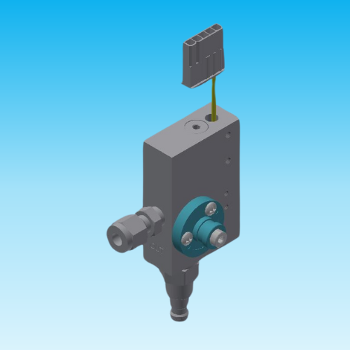 Custom 125 flow switch met elleboogkoppelingen en montagegaten voor klantspecifieke inbouw