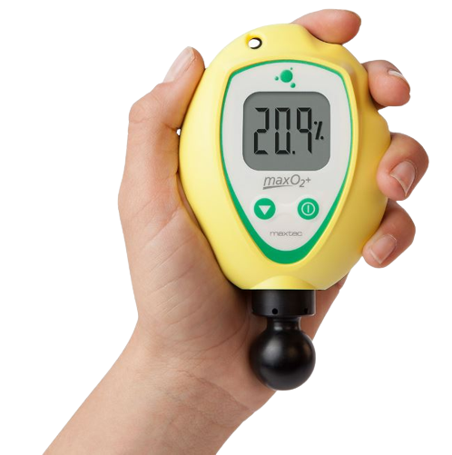 Maxtec MaxO₂+AE Scuba nitrox analyser met externe MAX-250E sensor op spiraalslang voor zuurstofmeting duikfles op afstand